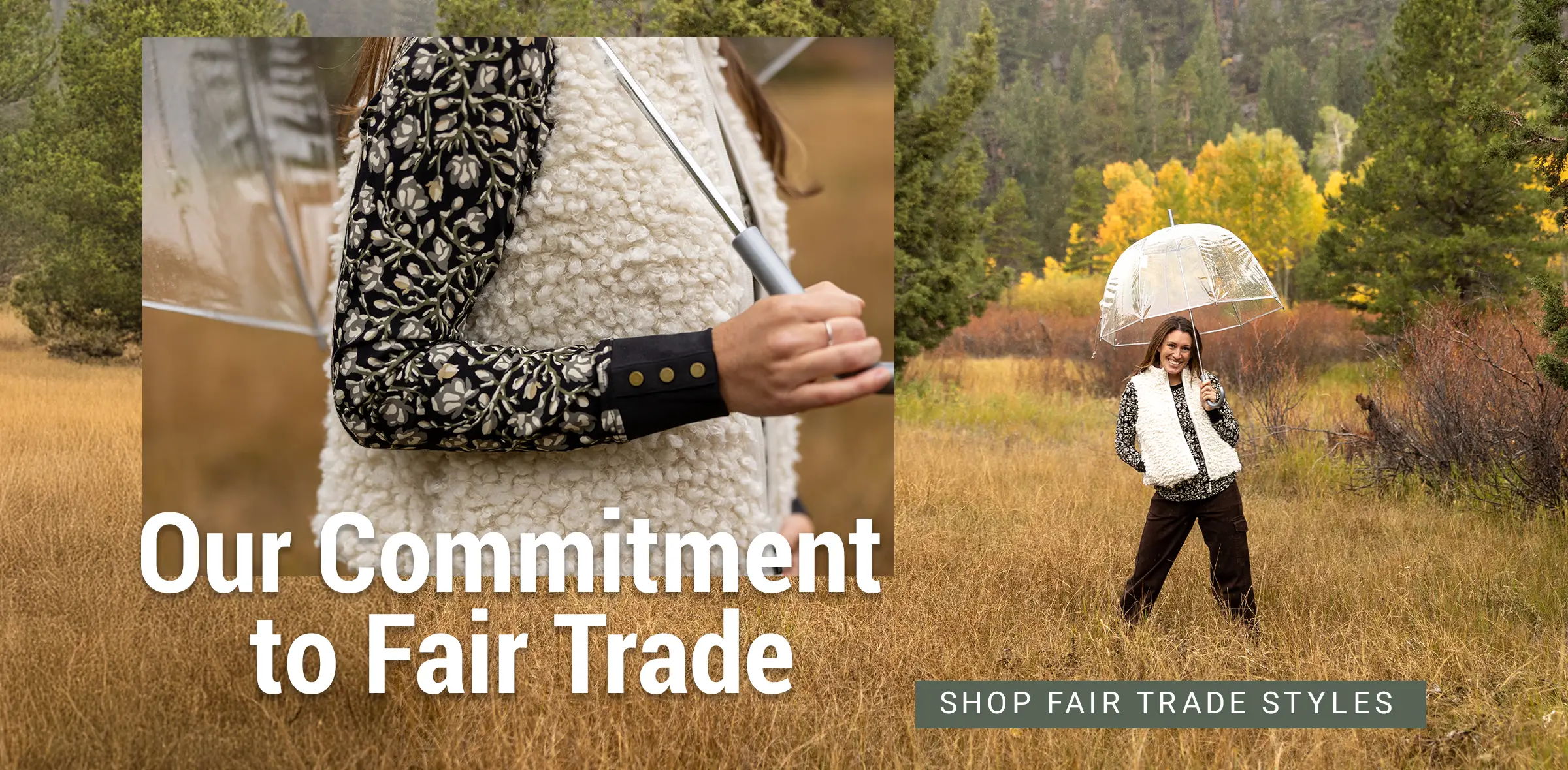 Person in nature promoting fair trade clothing.