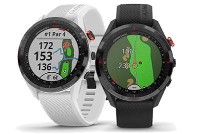 White and black Garmin Approach S62 premium golf GPS watches