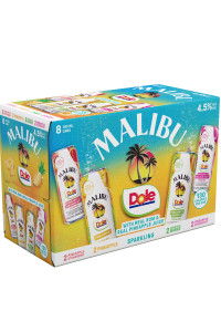 Malibu beverage pack featuring Dole branding and tropical design.
