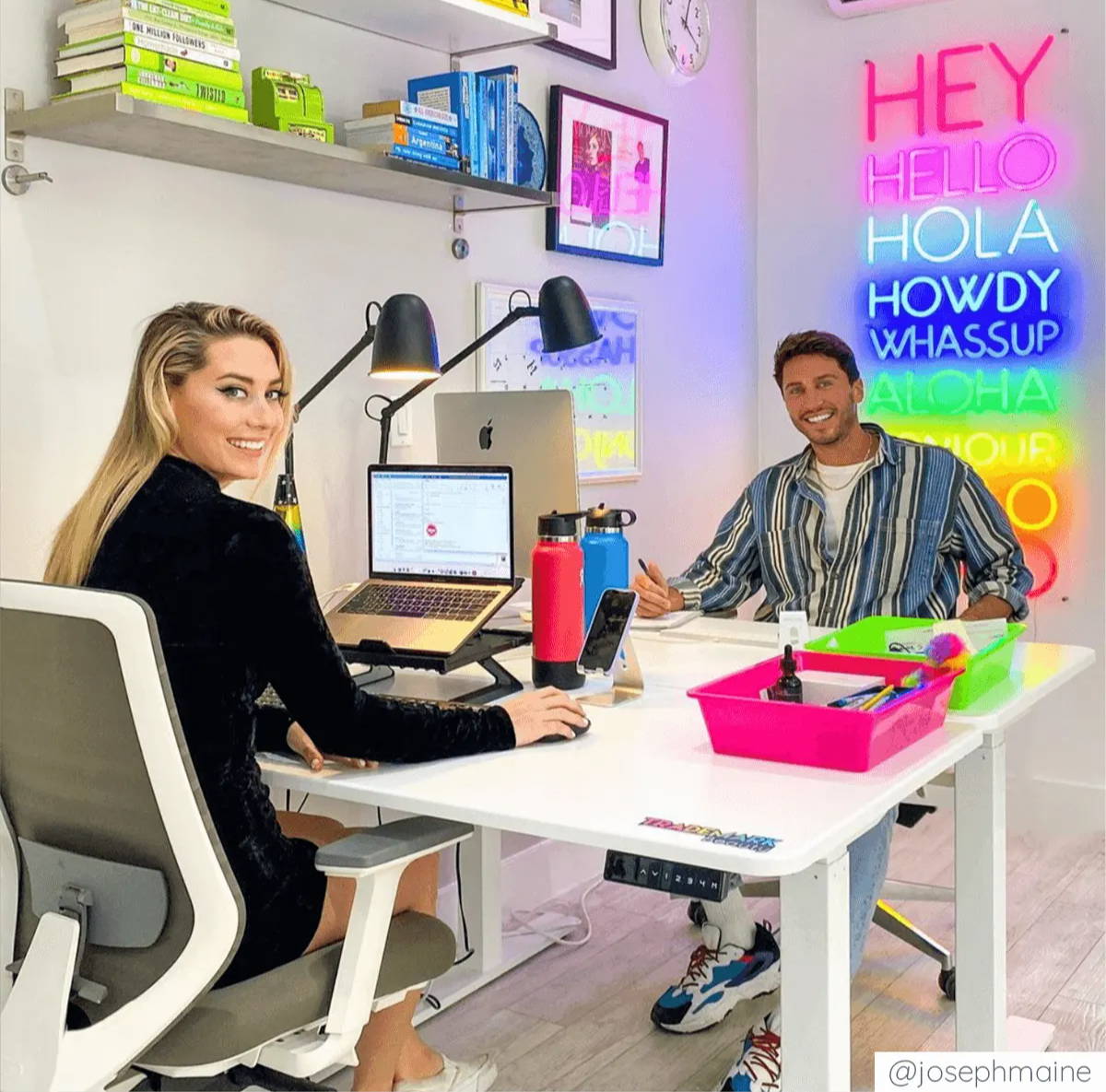 neon colorful bright coworking home office design idea