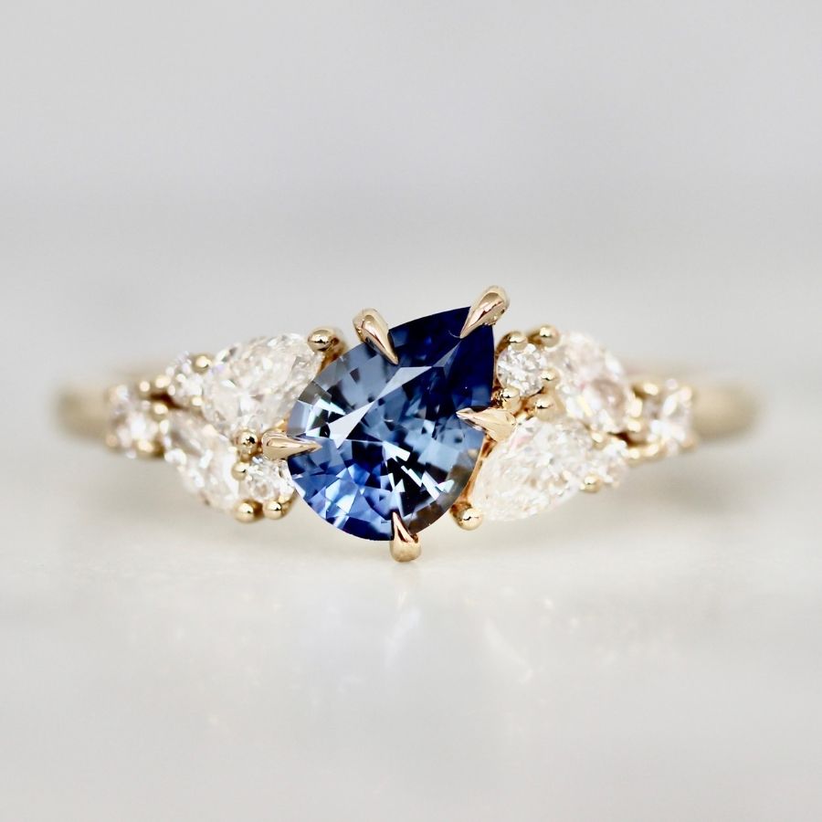 Blue sapphire and diamond engagement ring