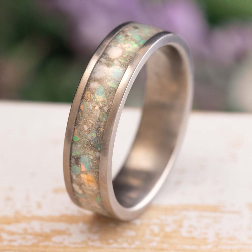 Shimmering Opal and Ashes Memorial Ring