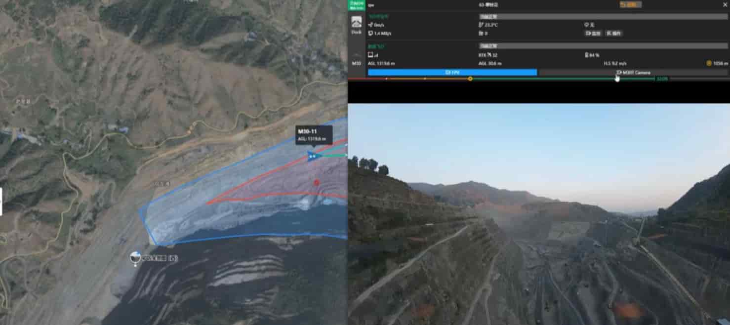 DJI Dock 3 remote mission interface monitoring a defined operational area at an open-pit mine