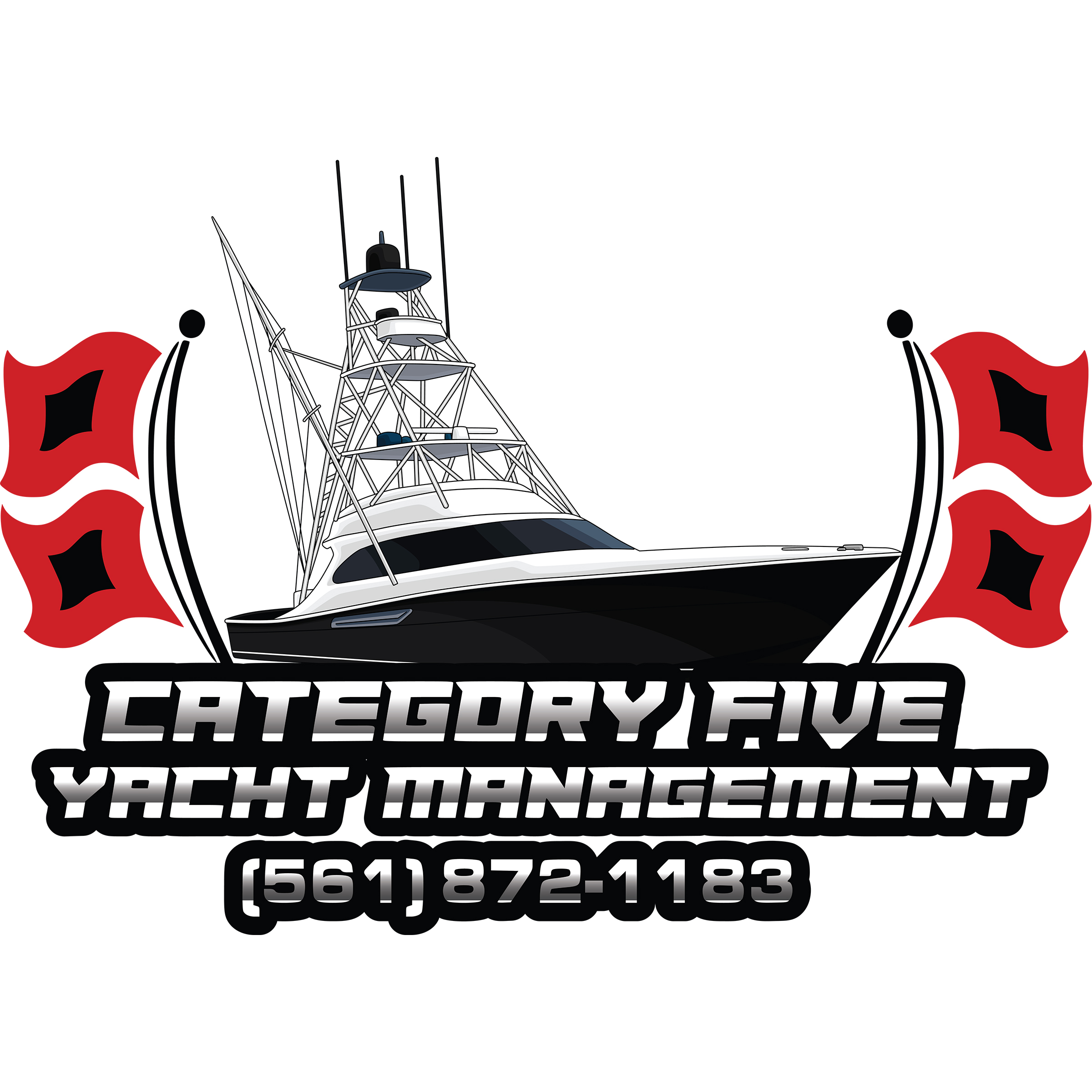 category 5ive yacht management sport fishing boat logo