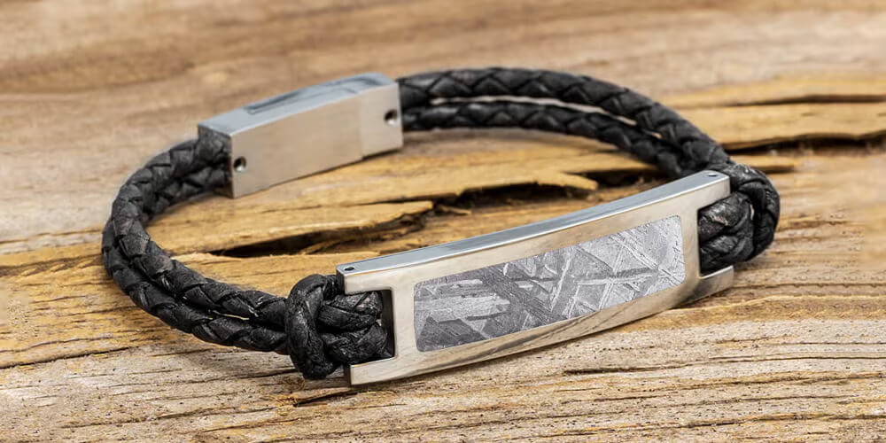 Stainless Steel Men's Bracelet With Meteorite
