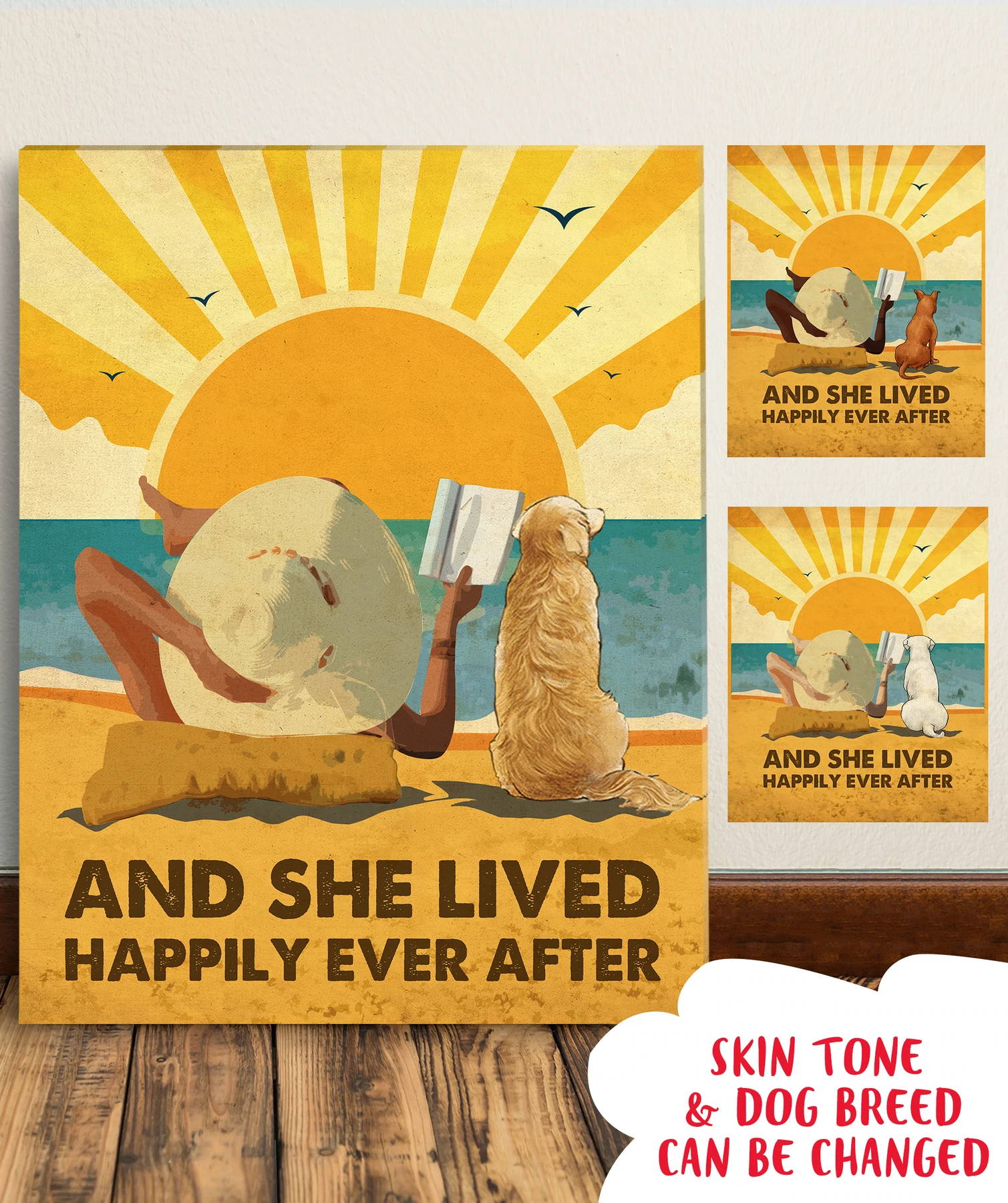 DOG HAPPILY EVER AFTER - PERSONALIZED CUSTOM CANVAS - DOG, BEACH AND BOOK