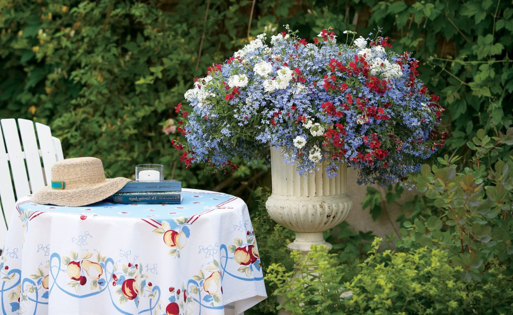 Superbena® Whiteout™, Sunsatia® Cranberry Red, Laguna® Sky Blue