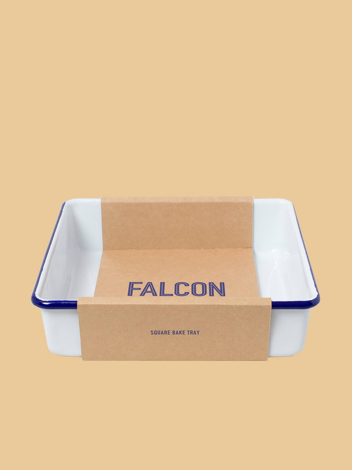 A product image of the Falcon Enamel Square bake tray in original white.