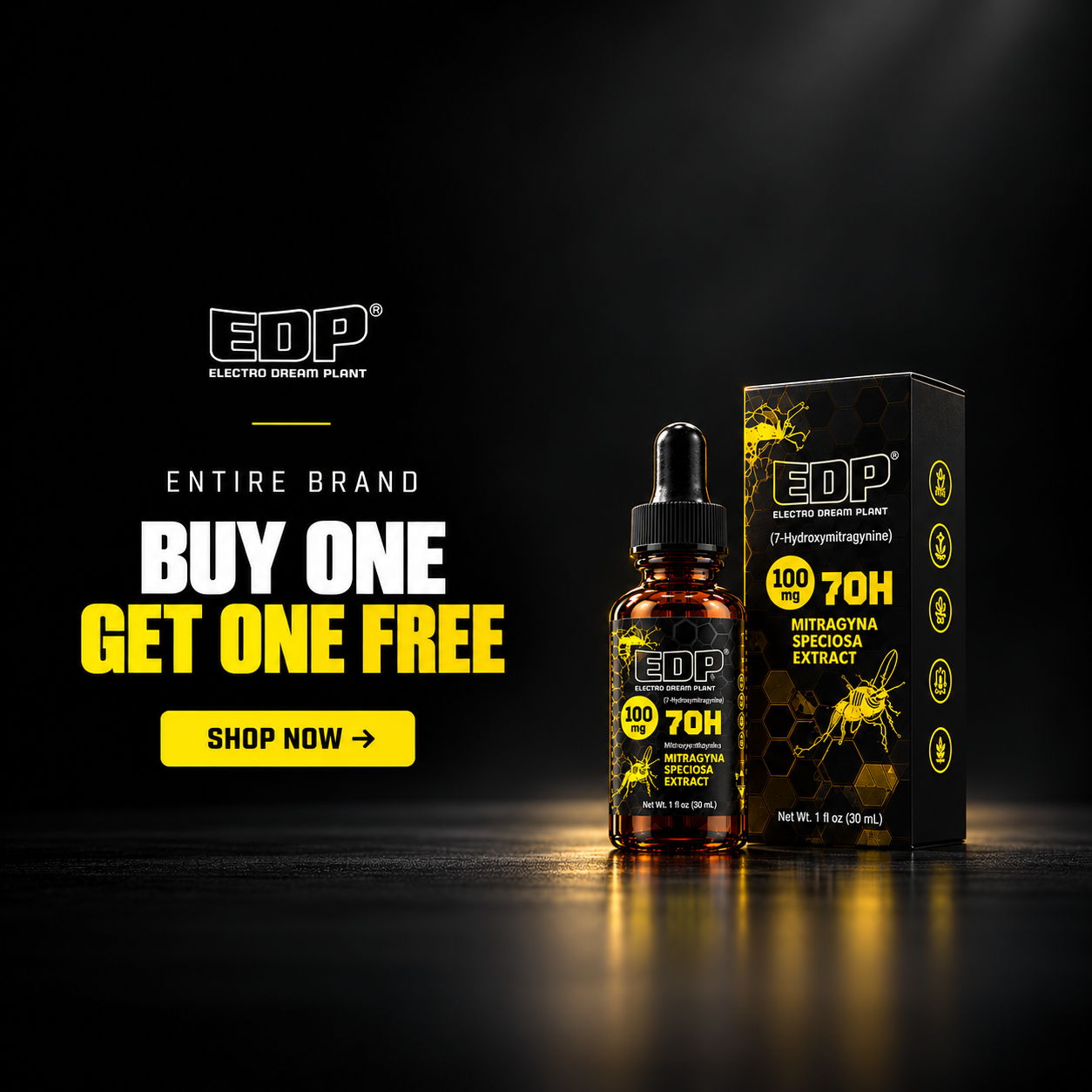 EOP brand promotion: Buy one, get one free offer on products.