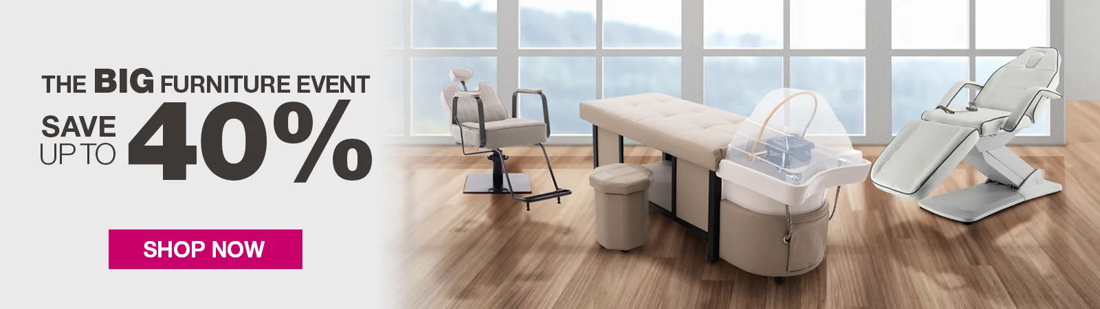 Furniture sale advertisement with discounts up to 40%. Shop now.