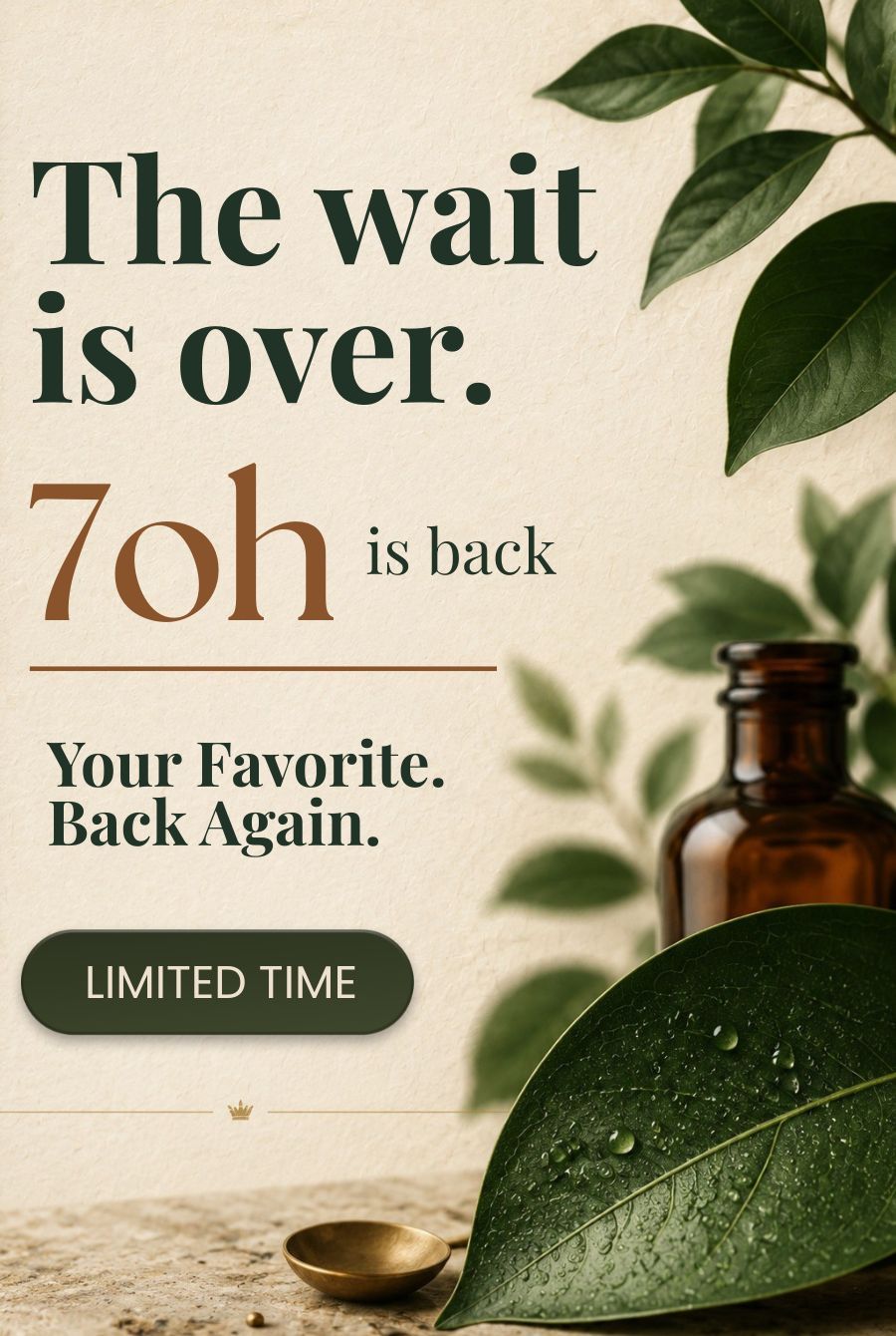Promotional image announcing the return of a product called 7oh.