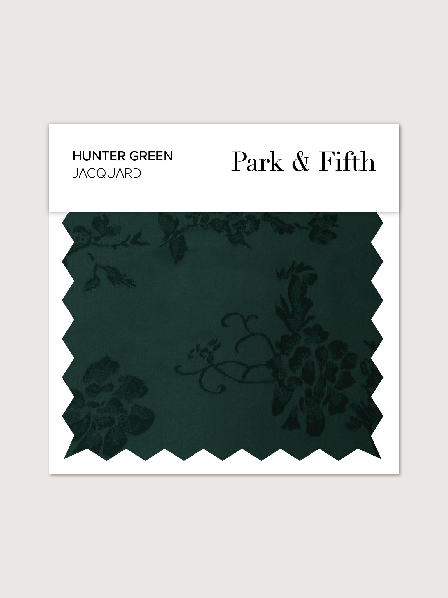 Swatch of hunter green jacquard fabric from Park & Fifth.
