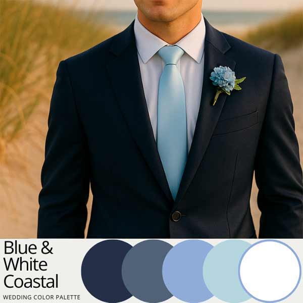 Blue and white coastal wedding color palette