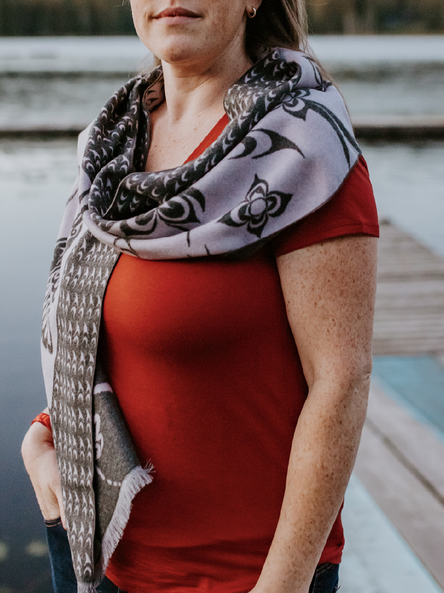 Hummingbirds Brushed Silk Scarf by Simone Diamond, Coast Salish
