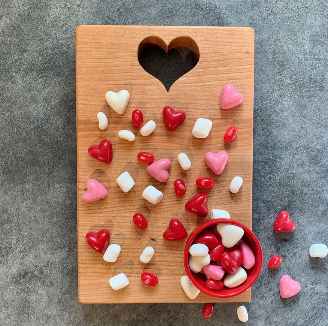 Wooden Cutting Board with heart cut out