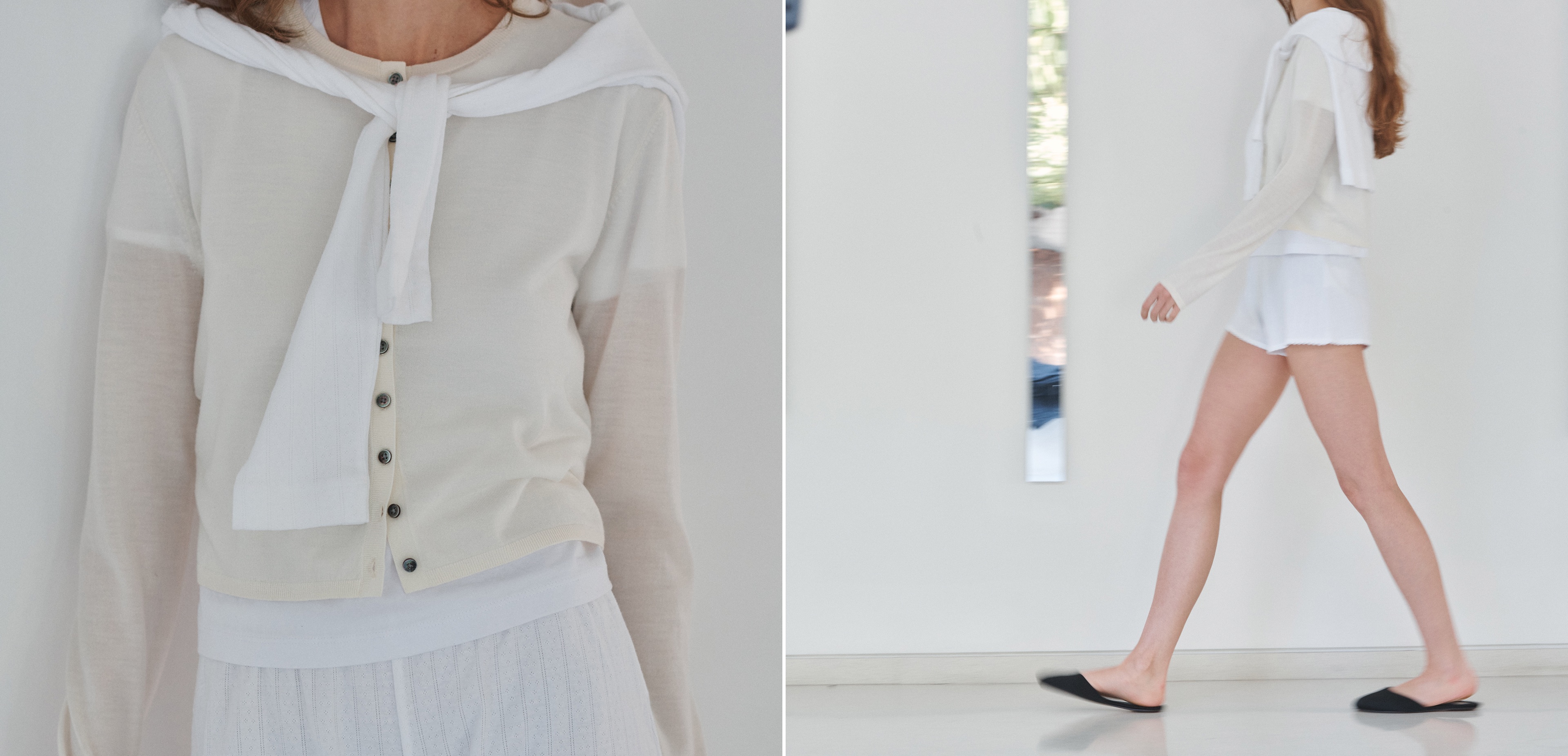James Crew Cardigan in Parchment and Pointelle Mini Short in White