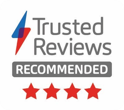 Trusted Reviews Recommended logo with four red stars.