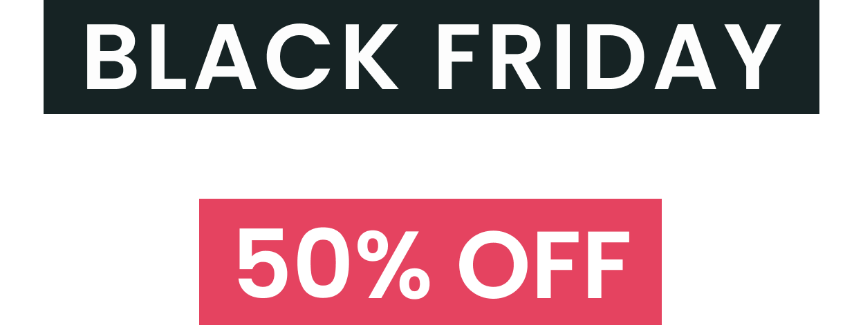 Black Friday sale banner with up to 50% off.