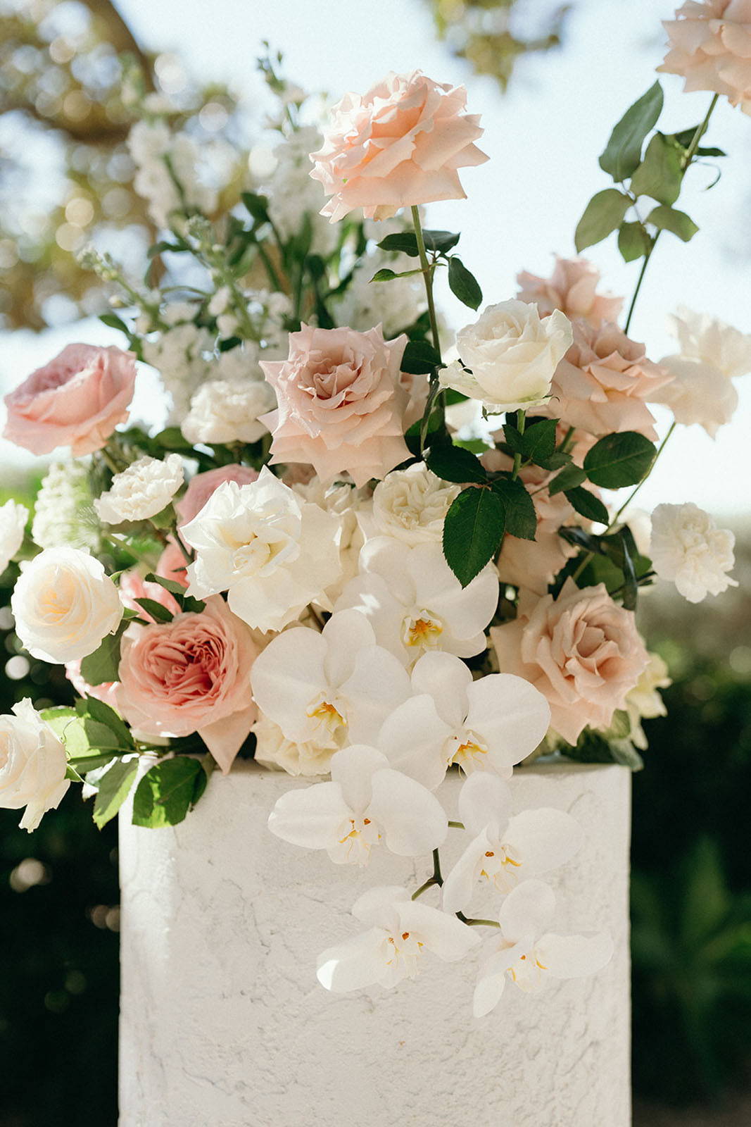 Wedding cake adorned with flowers