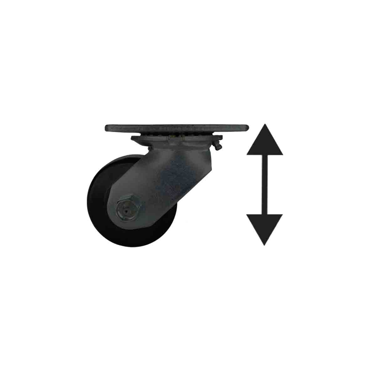 Find low profile plate casters with an exact overall height of 4-1/4 inches. Designed for demanding applications & high capacities