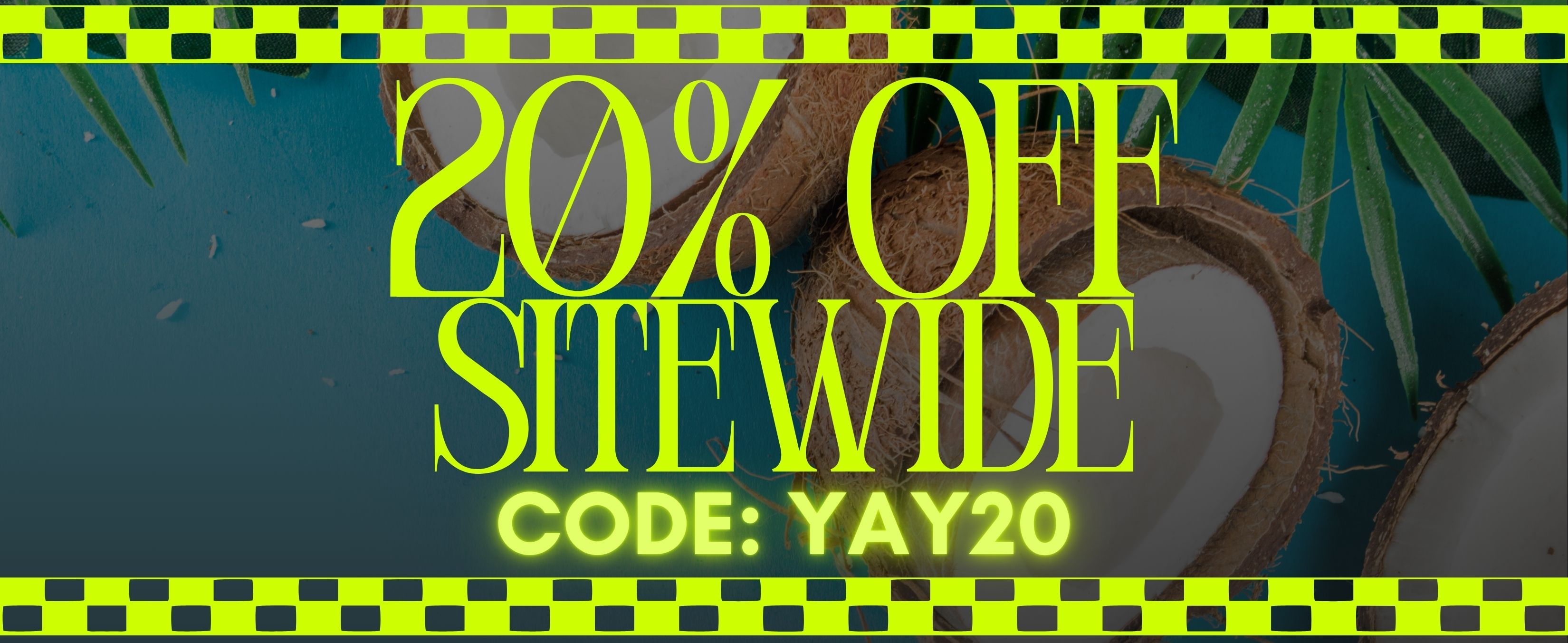 Promotional banner: 20% off sitewide, code: YAY20.