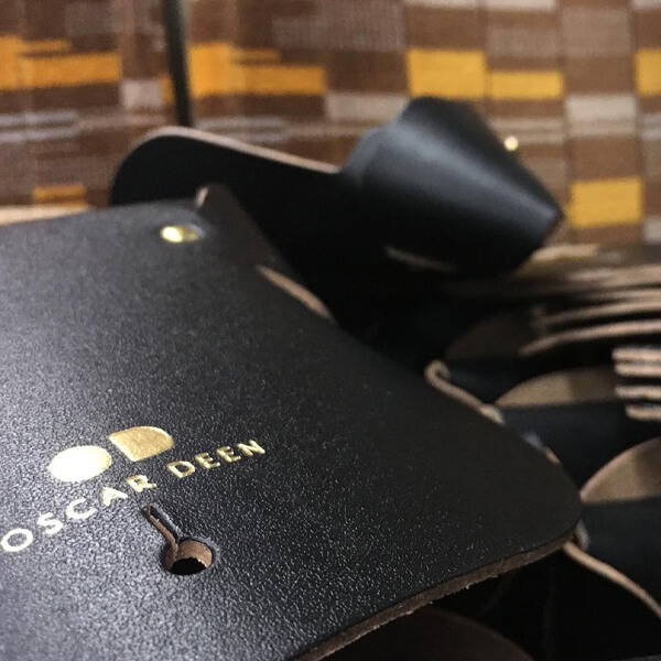 Bonded leather Oscar Deen sunglasses cases in production.