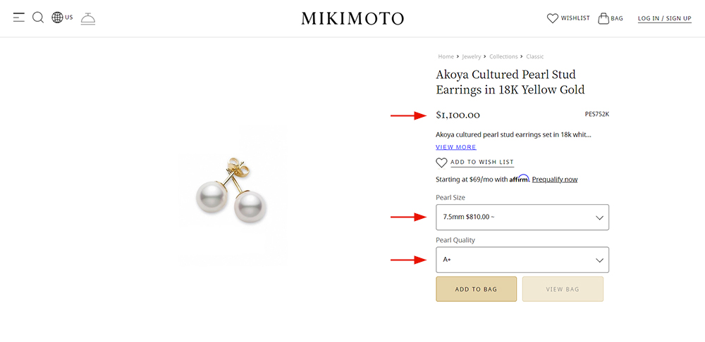 Mikimoto Akoya pearl earrings AAA Quality