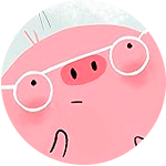 A cartoon pig wearing glasses and a white cap.