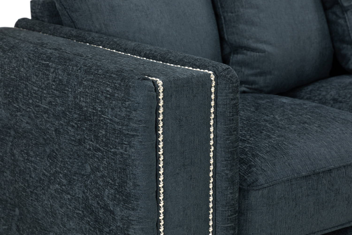 Bentley Sofa Charcoal fabric with metal studded arms