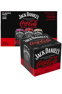 Jack Daniel's and Coca-Cola beverage packaging displayed together.