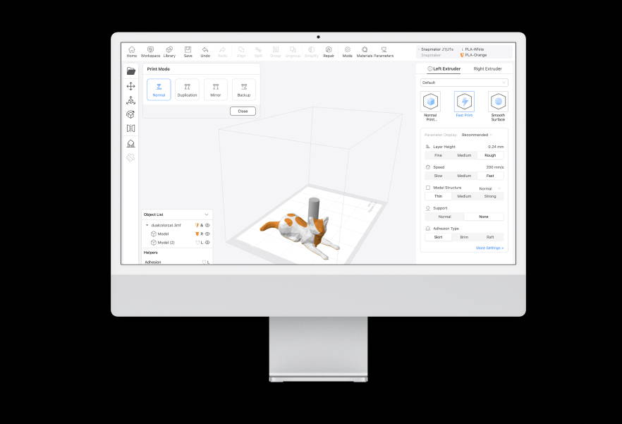 User-friendly IDEX 3D slicer & Touchscreen.