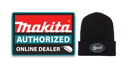 Makita authorized online dealer logo with a black beanie hat.