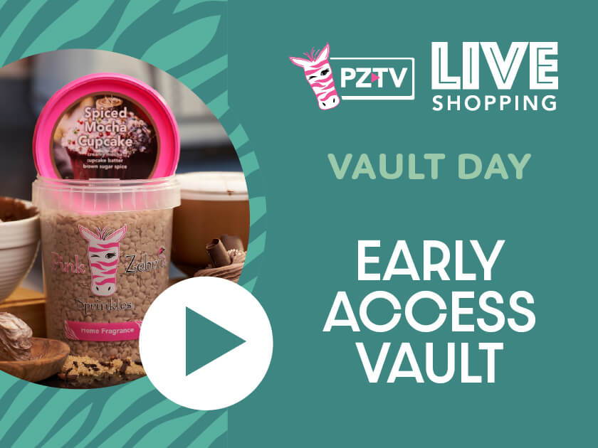 PZTV live shopping advertisement for Vault Day with product display.
