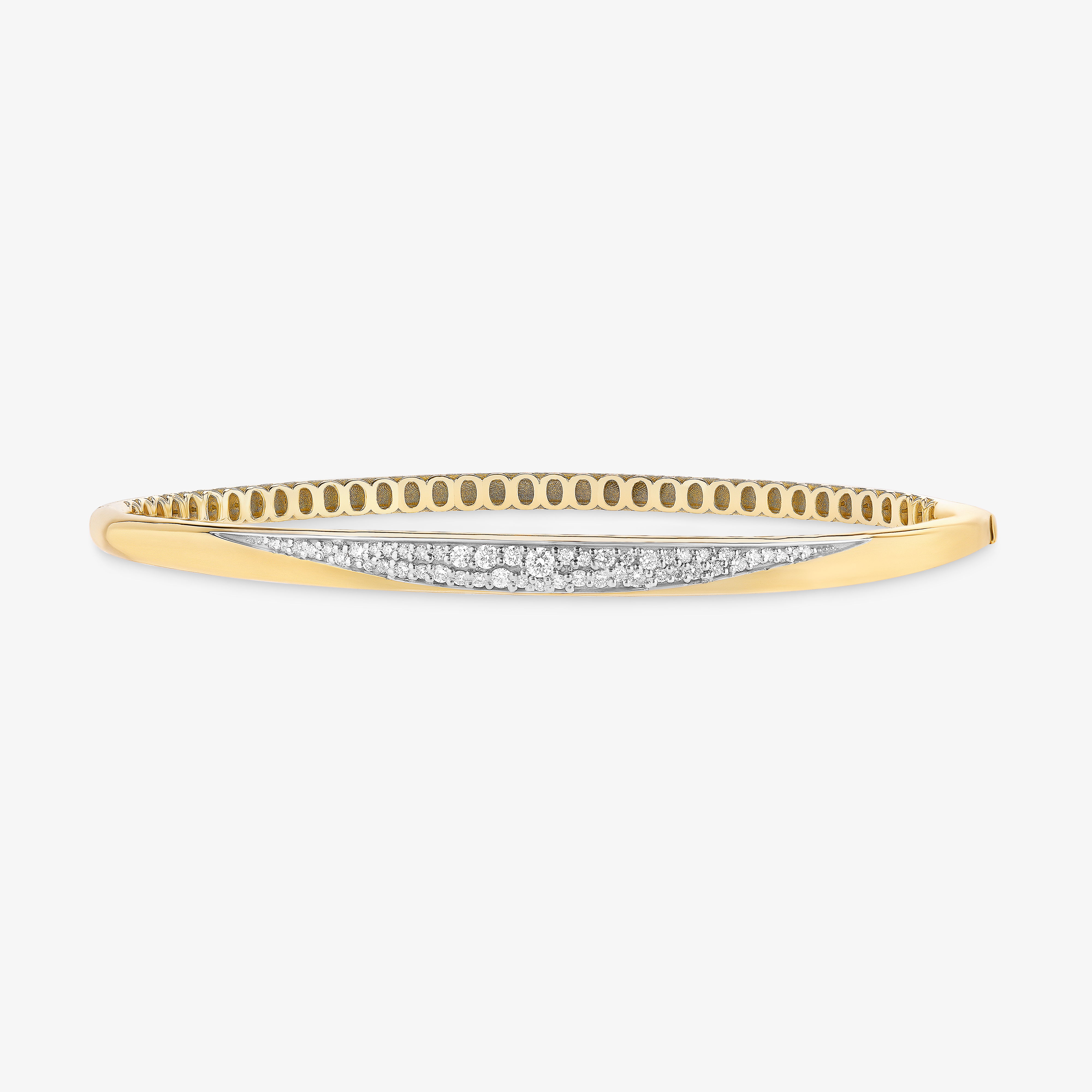 Gold and silver bangle bracelet with sparkling elements.