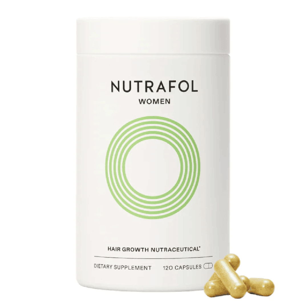 Nutrafol Women hair growth supplement bottle with three capsules.