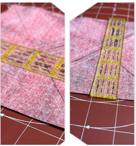 5.75-inch square with quilter’s ruler positioned horizontally and vertically