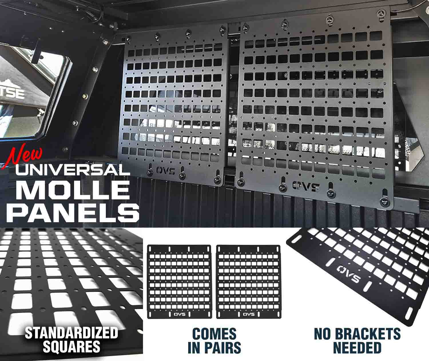 Universal Molle panels for organization, displayed in pairs with no brackets needed.