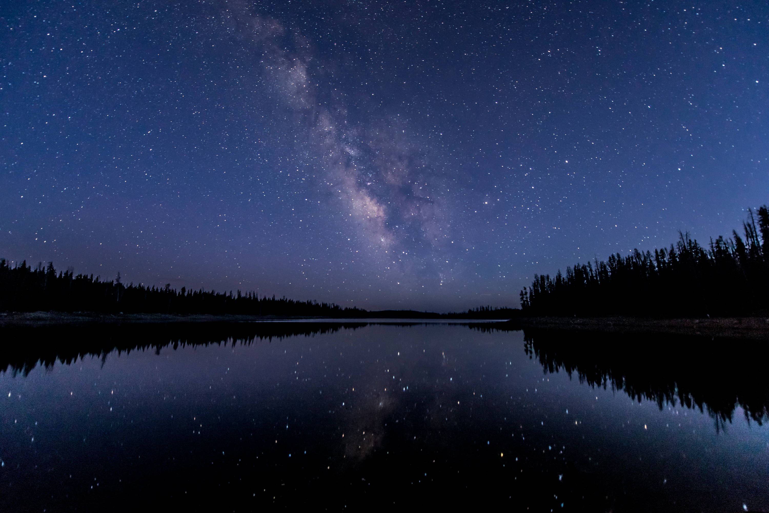 The night sky with stars over a lake