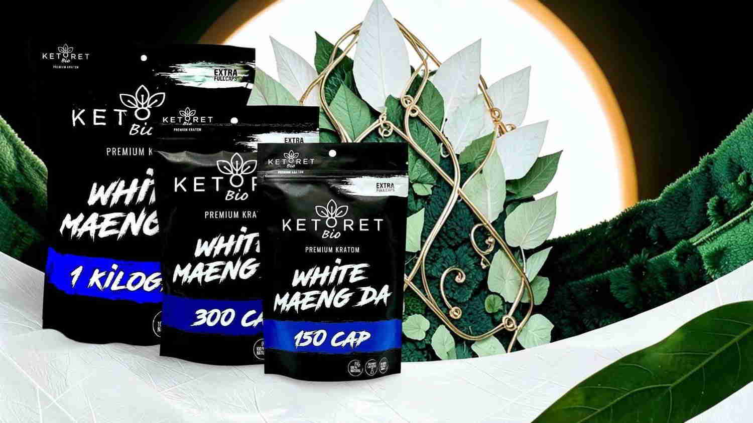 Keto product packaging with plants and a circular background.