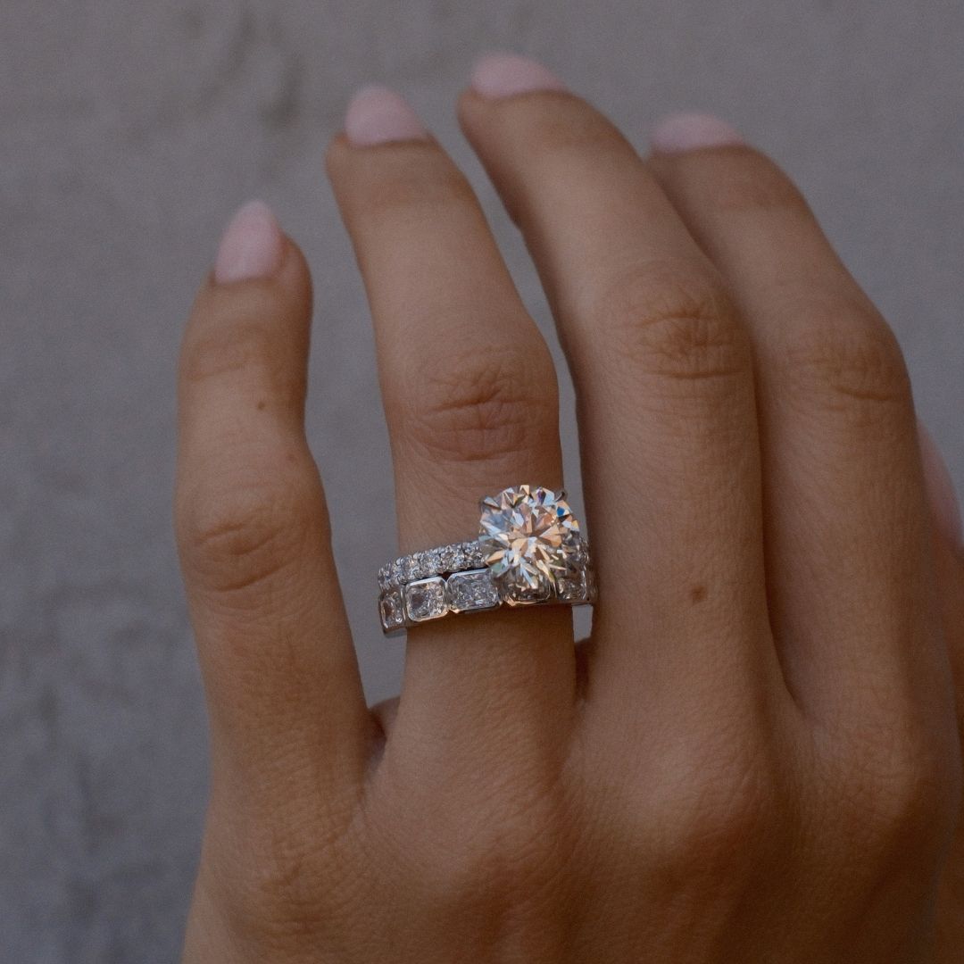 Pave Diamond Ring with Radiant Bezel Band