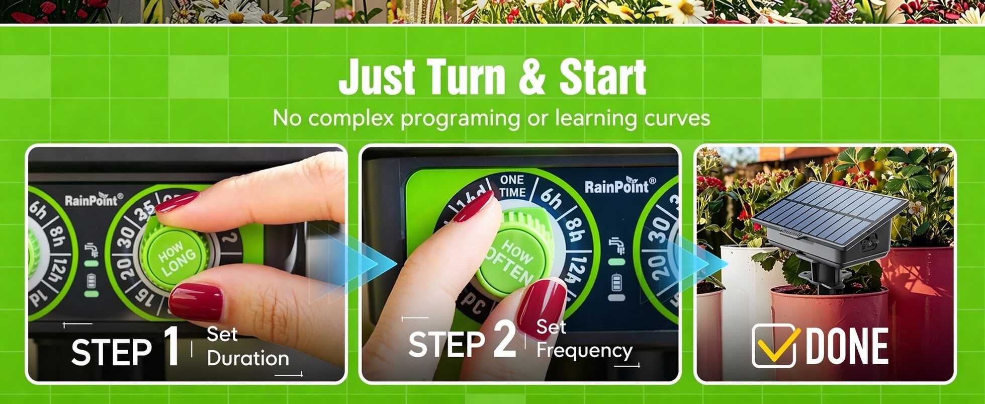 Three-step guide for starting a gardening process.