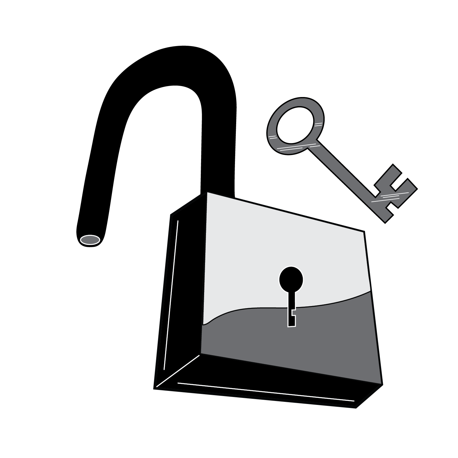 Unlocked padlock with a key