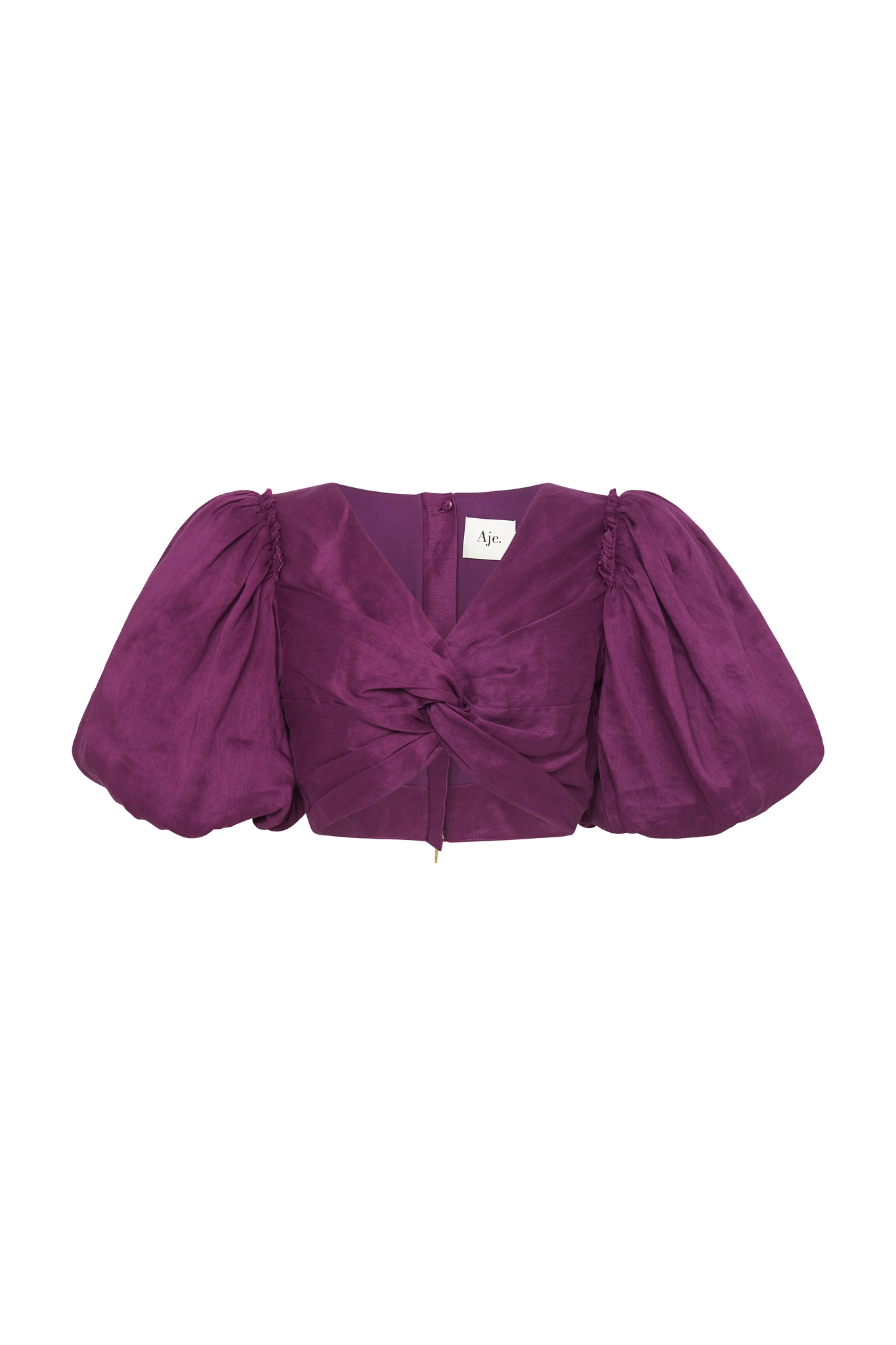 Purple puff sleeve cropped top