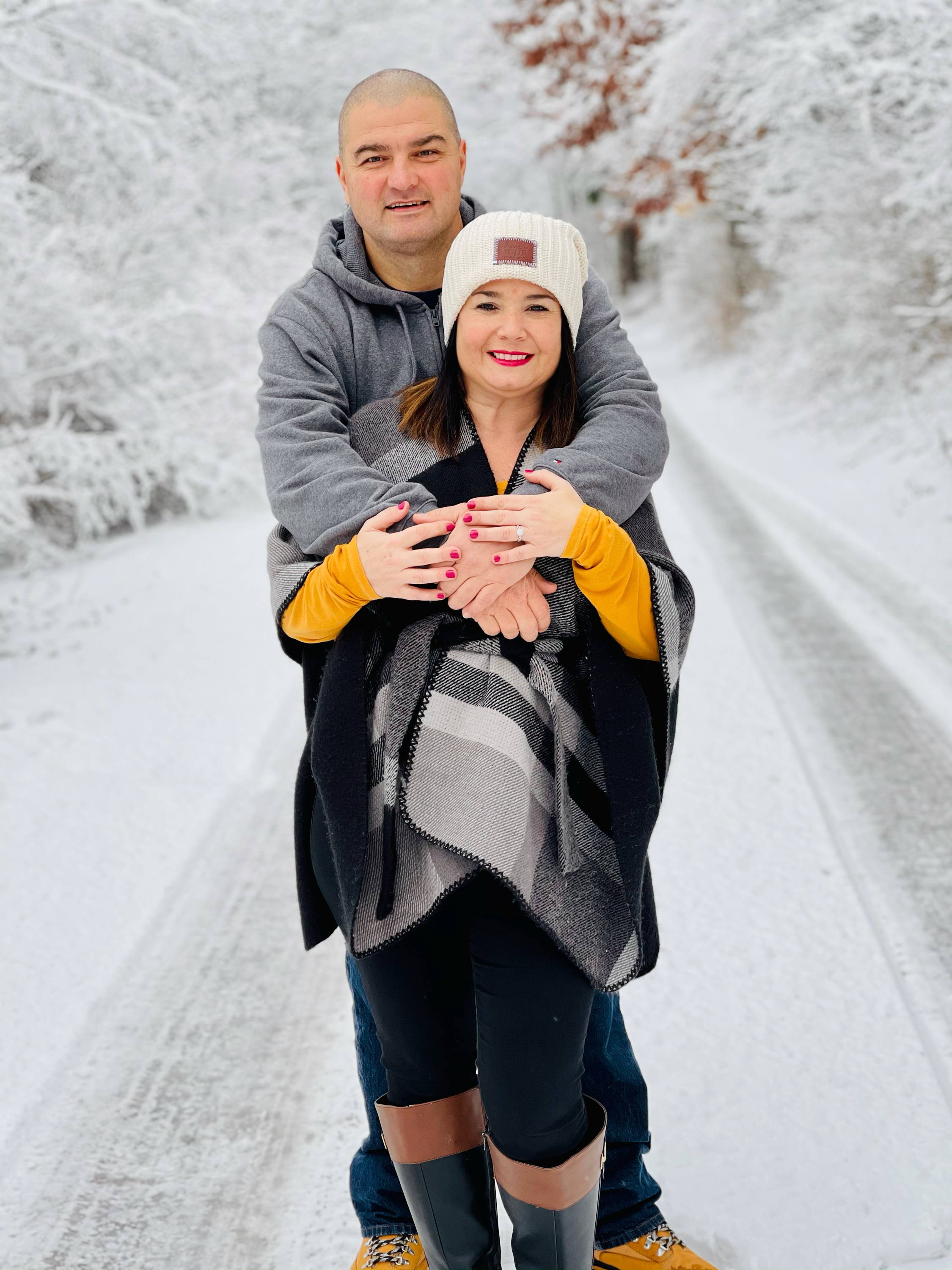 Henne Engagement Ring Couple Brady & Coleen in the Snow at Deep Creek Lake