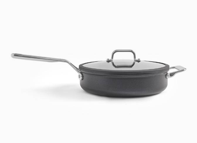 The Misen Nonstick Sauté Pan with lid on a white background.