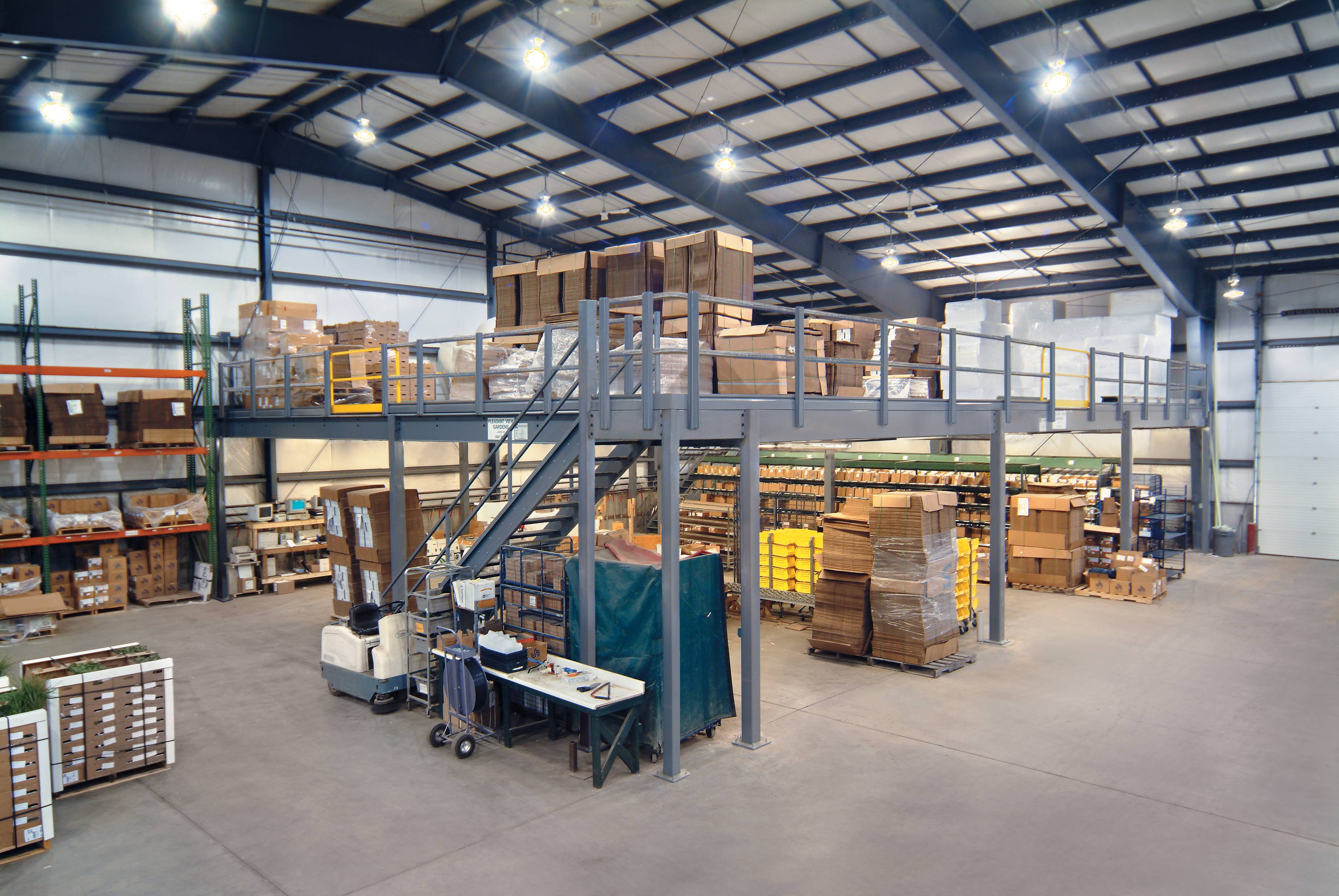 Warehouse mezzanine designed and installed in warehouse.