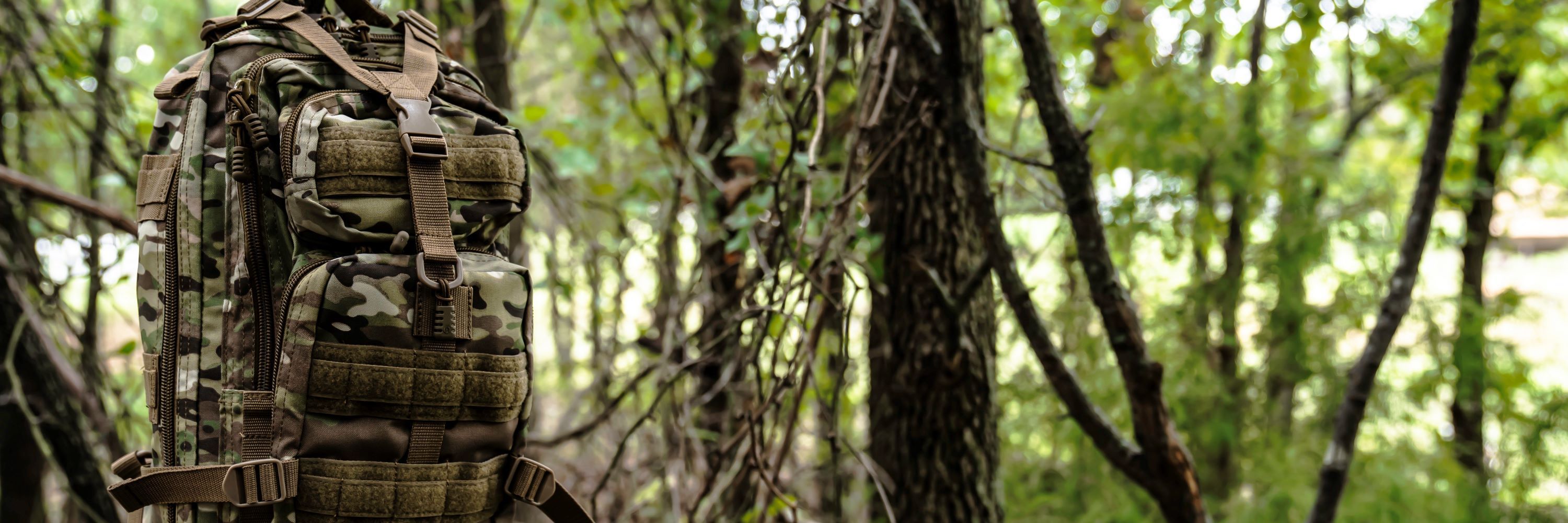 MultiCam Presidio Backpack in the woods.