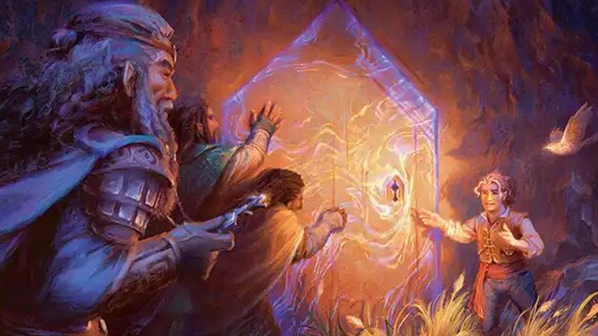 The artwork for the MTG The Hobbit card The Last Light of Durin's Day.