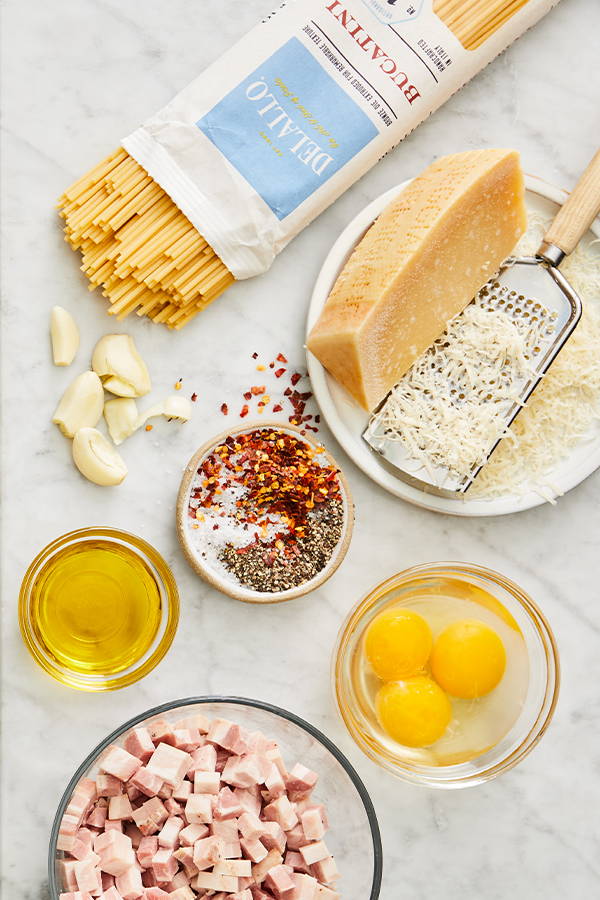 Ingredients for Bucatini Carbonara