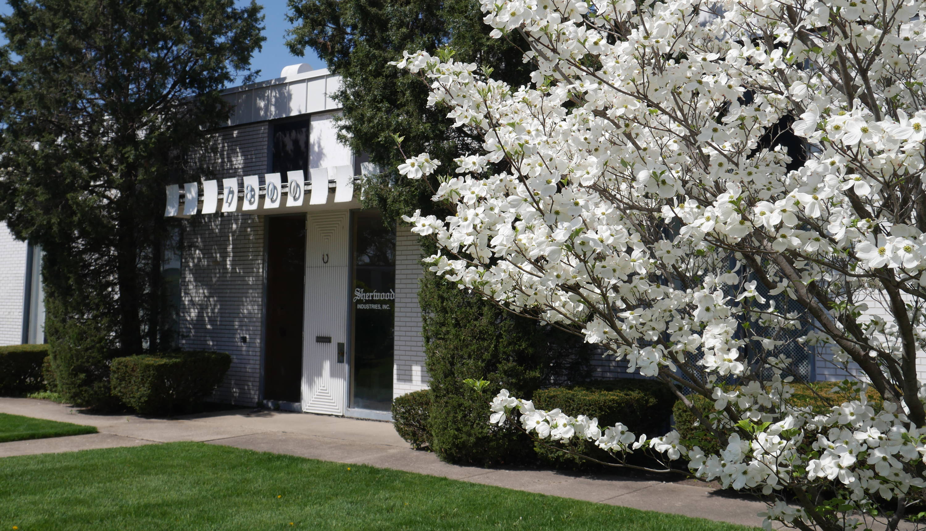 Front of Sherwood Industries during the spring time